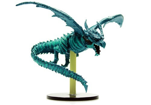 This two-legged dragon has dull blue scales tinged with bright blue ice. (Side View)