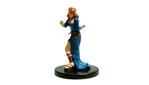 An image of a shifty, redheaded noble in a long, blue slit-leg dress. (Front View)