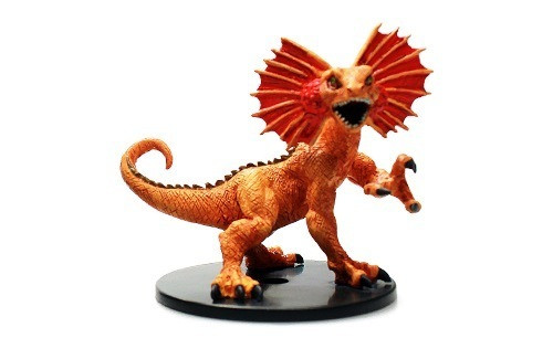 An image of a bright orange frilled lizard, titular frill spread wide. (Front View)