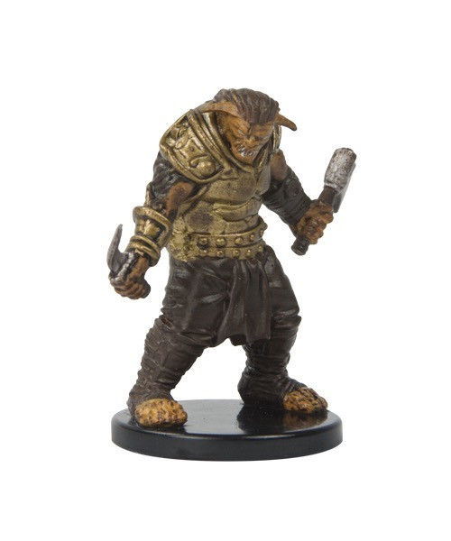Medium-sized Pathfinder Battles bugbear lurker figurine with brown and gold armor, holding a dagger and claw, on a black base, from the world of Golarion miniatures.