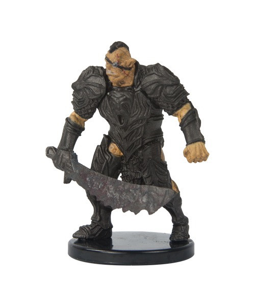 Pathfinder Battles—Rusty Dragon Inn: Bugbear Tyrant miniature figure, medium size, black armor, tan skin, wielding a sword on a black base, from the world of Golarion, Pathfinder Battles product.