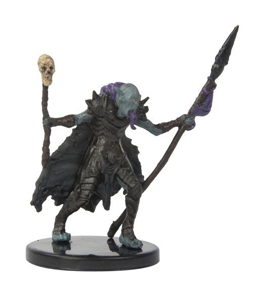 Pathfinder Battles medium-sized figurine, Rusty Dragon Inn Ghoul Champion, featuring dark cape and armor, holding a skull-tipped staff and spear, from the world of Golarion, Pathfinder miniatures collection.