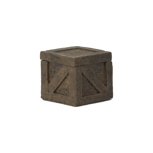 Pathfinder Pathfinder Battles—Rusty Dragon Inn: Crate, a medium-sized brown wooden box with rustic design elements, featuring an X-shaped support structure and a hinged lid from the world of Golarion.