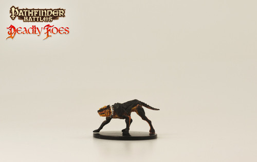 Pathfinder Battles Deadly Foes Advanced Hell Hound, an uncommon large miniature figure with black and orange details, from the Pathfinder brand, featuring a unique figure in the world of Golarion tabletop campaigns.