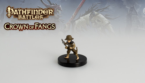 An image of a halfling rogue in rustic attire and a wide brimmed hat, dagger in hand and crossbow at the side. (Front View)