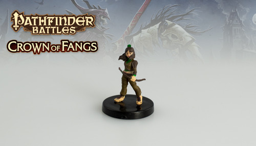 An image of a barefoot brunette halfling in light armor reaching back to draw an arrow from a quiver, one hand holding a bow at the ready. (Front View)