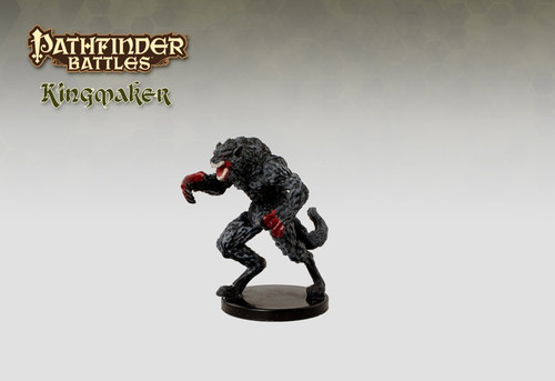 This muscular creature has a man’s body but the snarling head and fur coat of a wolf. (Side View)