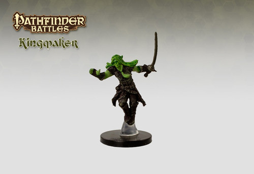 An image of a sickly green elven ghost, long hair flowing in ethereal breeze, wearing light armor and carrying a largely ineffective sword. (Front View)