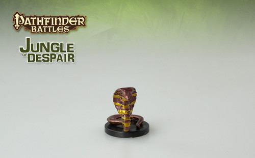 This creature resembles a small, metallic cobra. Its body is made of overlapping iron plates, and its eyes are pinpoints of red light. (Front View)