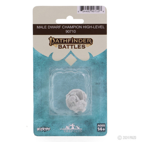 An image of the full blister packaging for this product: a blue and white card with the Pathfinder Battles logo over a small plastic blister containing the miniature. (Front View)
