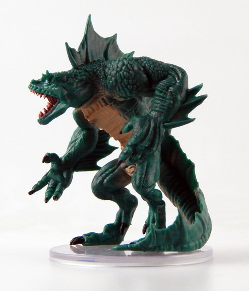 Even hunched and creeping upon all fours, this reptilian behemoth towers over its prey, its protruding teeth snapping wildly. (Side View)