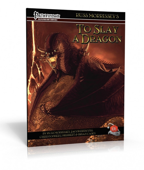 Pathfinder adventure book TO SLAY A DRAGON PDF published by Paizo Publishing, featuring a large fantasy RPG design on a standard 8.5x11-inch page, with shades of brown and gold cover art.