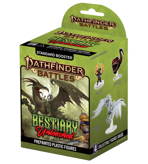 An image of a single booster for Pathfinder Battles: Bestiary Unleashed. A booster brick contains 8 single boosters. (Front View)