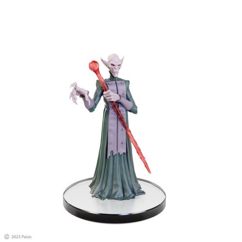 An image of a very lithe Nosferatu overlord wearing floor length robes and carrying a long red staff. (Front View)