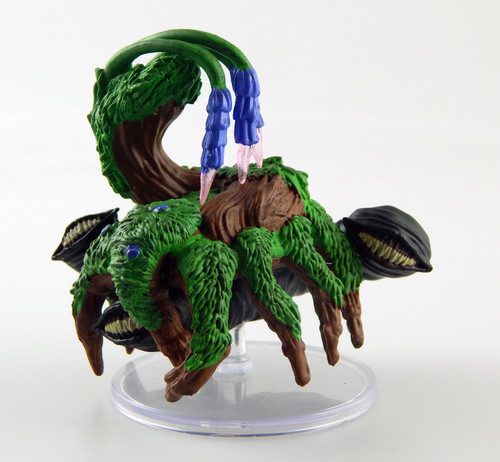 An image of a vracinea. A vracinea is a predator, a shambling plant creature with several fanged mouths and large blossoms that both attract living creatures with psychic impulses and exude a scent that holds prey in place. (Front View)