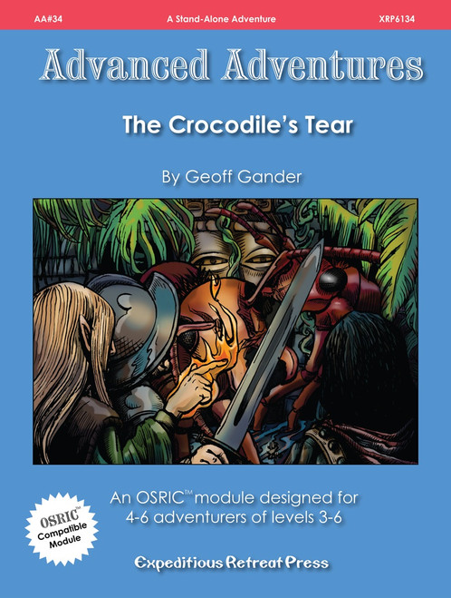 OSRIC module cover featuring medieval-style illustration of adventurers in jungle, 4-6 player levels 3-6, by Geoff Gander, Expeditious Retreat Press, medieval style artwork with green and gold accents.