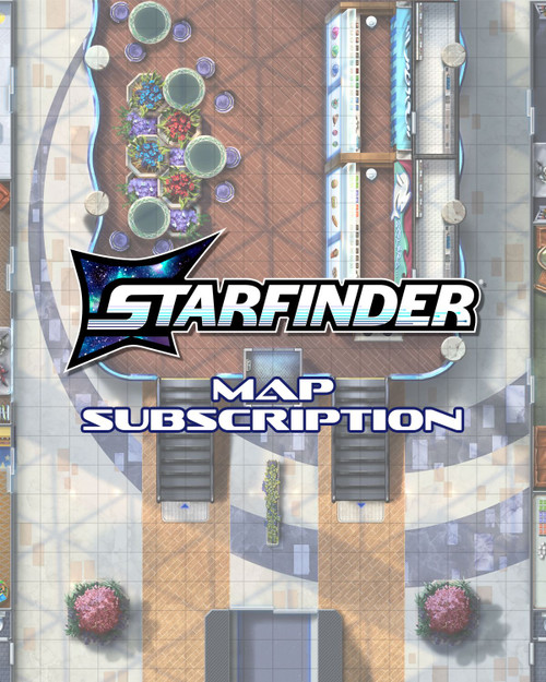 The Starfinder Maps Subscription illustration is a top-down map view of a space station.