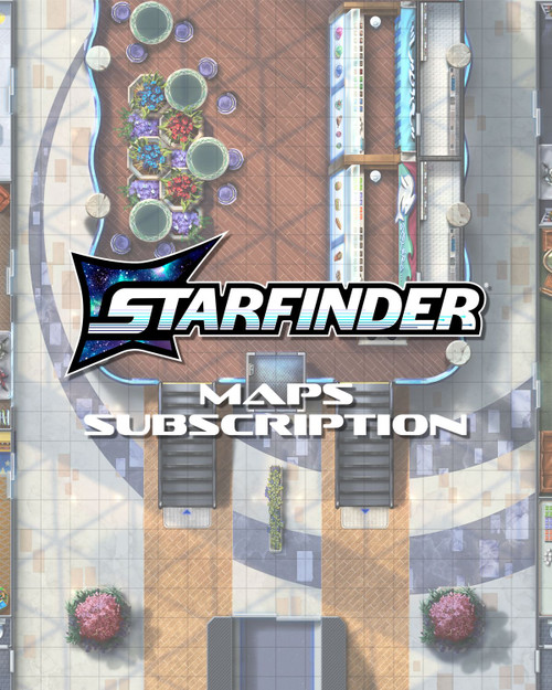 The Starfinder Maps Subscription illustration is a top-down map view of a space station.