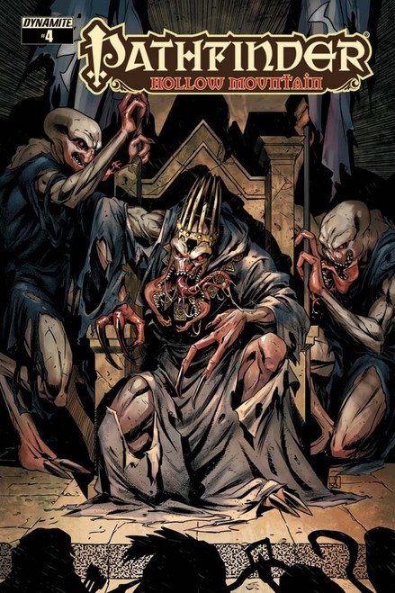 Pathfinder Hollow Mountain #4 standard cover by Sean Izaakse, featuring a hooded figure with tentacles amidst humanoid creatures in a dark fantasy dungeon setting, published by Paizo and created by Tom Garcia and Erik Mona.