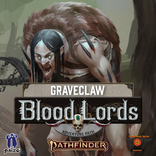 Pathfinder Adventure Path #182: Graveclaw (Blood Lords 2 of 6) (Foundry VTT) Code graphic featuring an illustration of a hunched over ravenous undead humanoid.