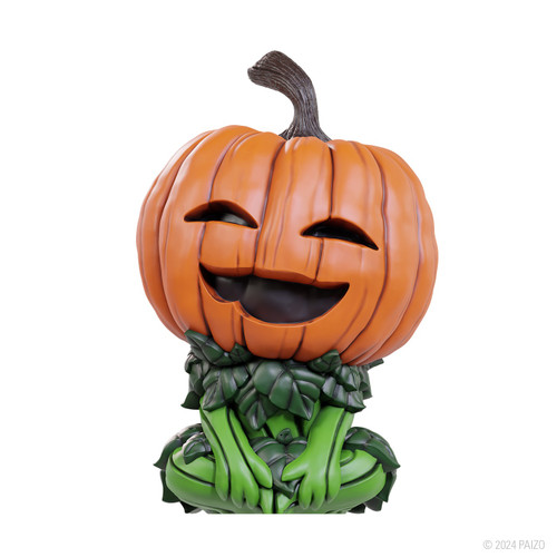 Pathfinder Gourd Leshy foam figure image of a smiling, pumpkin-headed gourd leshy statue.