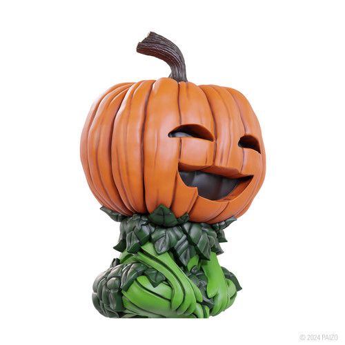 Pathfinder Gourd Leshy foam figure image of a smiling, pumpkin-headed gourd leshy statue.
