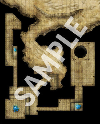 A sample image of one side of Pathfinder Flip-Mat: Ritual Sites featuring a sandy cavern leading into a series of ritual chambers.