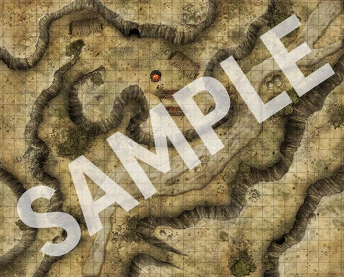Sample side 1 of Pathfinder Flip-Mat: Wilderness Camps, featuring a campsite in the badlands.