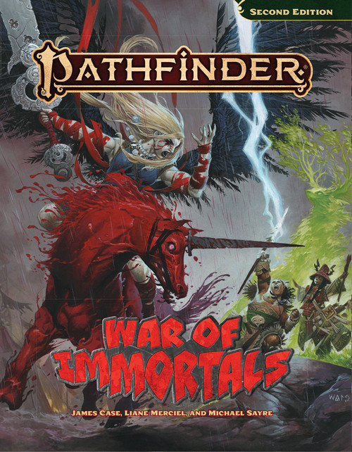 Pathfinder War of Immortals sample pages, featuring pages from the monster section--a unded spellcasting mythic caster and a hideous winged mythic beast.