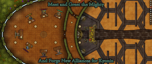 Pathfinder Adventure Path #210: Whispers in the Dirt (Spore War 1 of 3) (Foundry VTT) CODE. A map of a circular building, with the text Meet and greet the mighty and forge new alliances for Kyonin.