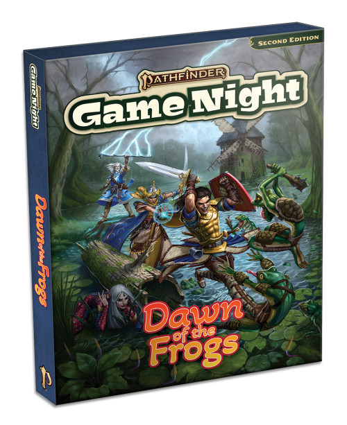Pathfinder Game Night: Dawn of the Frogs. In the heart of a forlorn swamp, a band of adventurers battles against a gaggle of humanoid frogs, who attack them with spiked clubs.