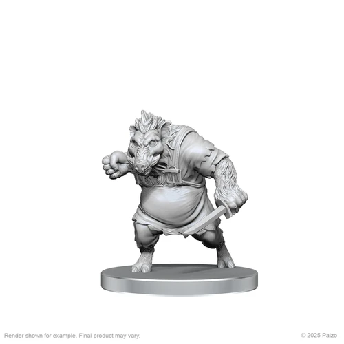 Pathfinder Battles Deep Cuts: Werewolf & Wereboar. An unpainted mini of a wereboar.