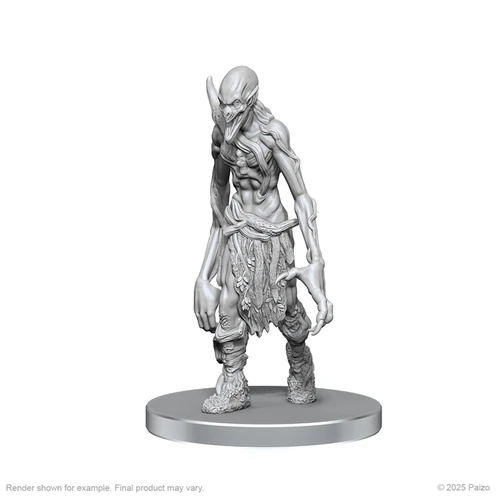 Pathfinder Battles Deep Cuts: Myceloid & Grimstalker. An unpainted mini of a monstrous humanoid with unnaturally long arms.