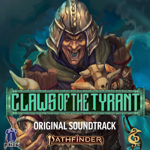 The cover of the Claws of the Tyrant soundtrack, featuring a man in heavy metal, wood, and bone armor, smiling menacingly. 