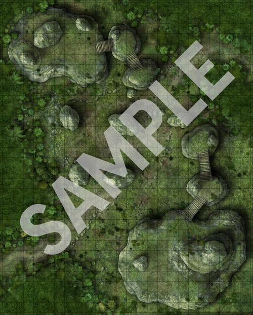 Sample side 1 for Pathfinder Flip-Mat: Fey Sites, featuring a series of tall, rock platforms connected by rope bridges.