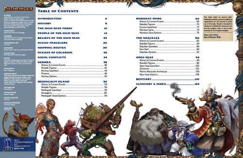 Table of Contents spread, detailing the contents of Pathfinder Lost Omens High Seas.