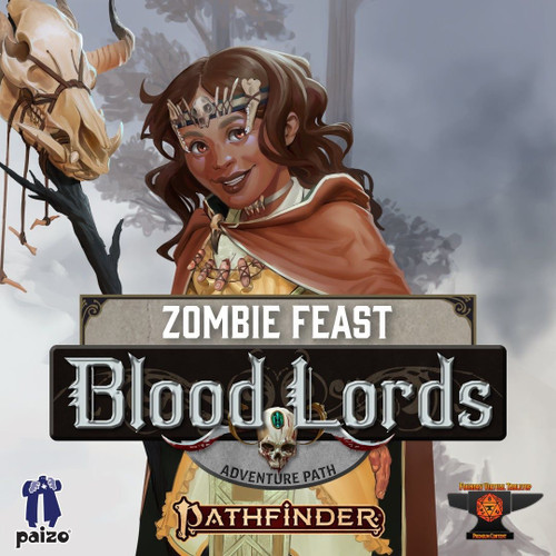 Pathfinder Adventure Path #181: Zombie Feast (Blood Lords 1 of 6) (Foundry VTT) Code graphic featuring a charming halfling necromancer.