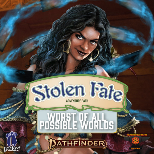 Pathfinder #192: Worst of All Possible Worlds (Stolen Fate 3 of 3) (Foundry VTT) Code graphic featuring an illustration of a mysterious fortune teller.