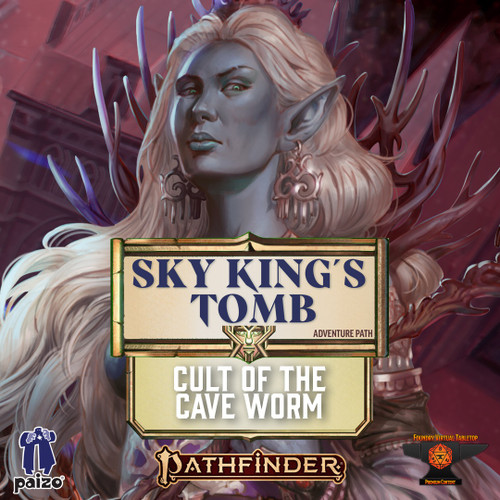 Pathfinder Adventure Path #194: Cult of the Cave Worm (Sky King's Tomb 2 of 3) (Foundry VTT) Code graphic featuring an illustration of an aloof female cavern elf noble.