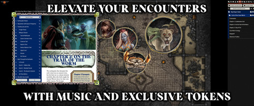 Pathfinder Adventure Path #194: Cult of the Cave Worm (Sky King's Tomb 2 of 3) (Foundry VTT) Code gameplay graphic featuring a top-down tactical cave map with tokens and an accompanying text box with relevant game information.
