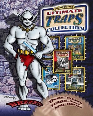 PDF cover of Grimtooth's Ultimate Traps Collection, a 500-trap RPG companion featuring classic Traps books, new art by Steven S. Crompton, rare art, and more, collected in a single volume for RPG enthusiasts.