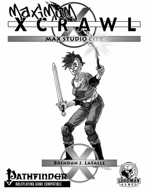Maximum Xcrawl: Studio City Crawl PDF, level 6-8 Pathfinder adventure featuring a hero with a sword, explosive equipment, and a dash of Hollywood glamour.