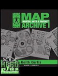 Hero Games Map Archive I Martial Arts Fantasy PDF cover, grayscale maps on black background, green title, and logo, featuring ninja and fantasy battlegrounds, maze, and outpost, PDF maps scale for printing.