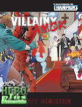 Champions Villainy Amok PDF cover features a dynamic comic book-style scene with superheroes and villains, a bold white and red title, green logo for the role-playing game adventure scenario.