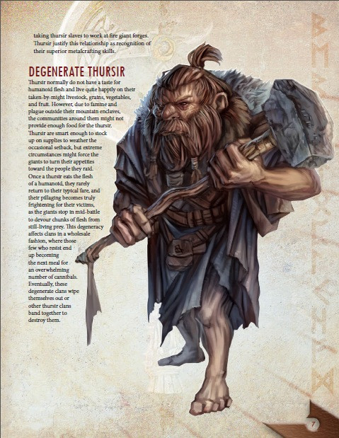 Pathfinder Giants Roleplaying Game PDF by Mike Welham, featuring large Thursir and other giant NPCs, new spells, and feats in a 76-page fantasy book, showcasing giants in various armor and colors.