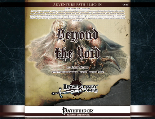 Beyond the Void (Landscape) PDF shows a faded image of a creepy insectile monster crawling out of some eggs on a parchment background behind some descriptive text.