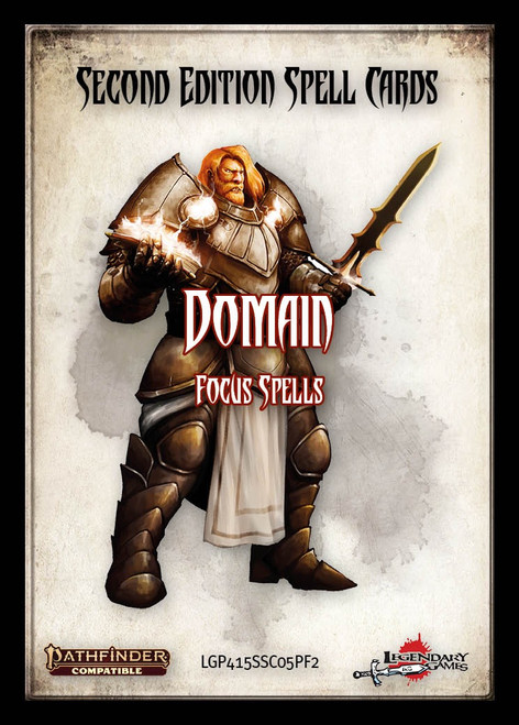 Second Edition Spell Cards: Domain Spells PDF, a set of printable cards featuring cleric domain spells for Pathfinder 2, including domains such as life, light, and war, complete with rules and illustrations.