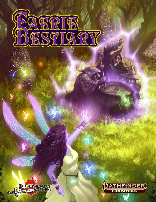 Faerie Bestiary (PF2E) PDF, featuring 200 creatures for Pathfinder Second Edition from Legendary Games, with richly detailed and illustrated fey friends and foes, set in enchanted fantasy environments.