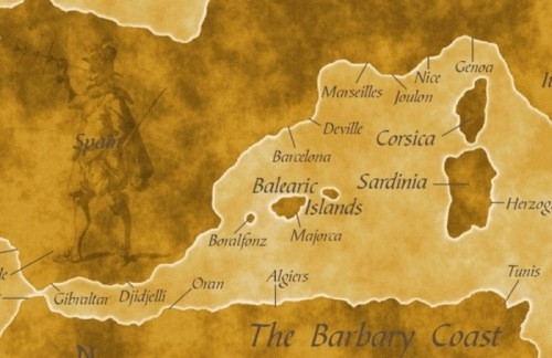 Vintage Mediterranean Map PDF (parchment tone) featuring the region from Holy Roman Empire to Alexandria, with detailed cities, Black Sea to Barbary Coast, incorporating watermark imagery and historical-era feel.