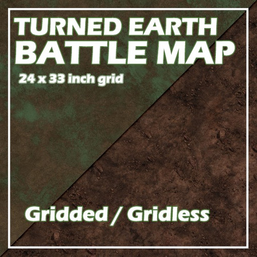 BattleMap: Turned Earth digital download, a 24x33 inch TTRPG map featuring earthy tones and texture, with gridded and gridless options, perfect for tabletop games, immersive terrain design and realistic game settings, suitable for fantasy adventures.